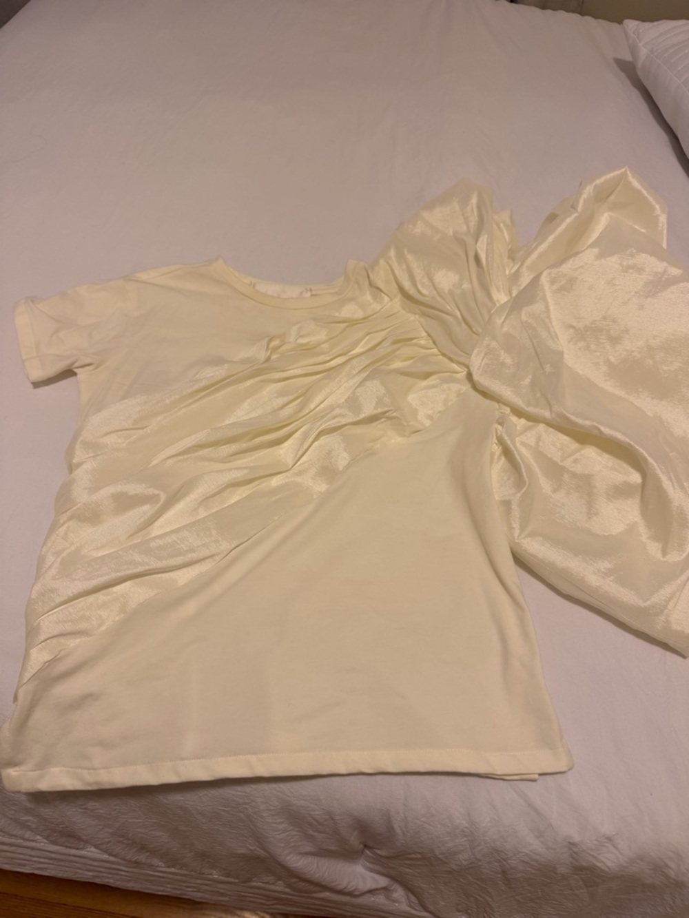 Women’s Short Sleeve Cream Tee with Satin Detail